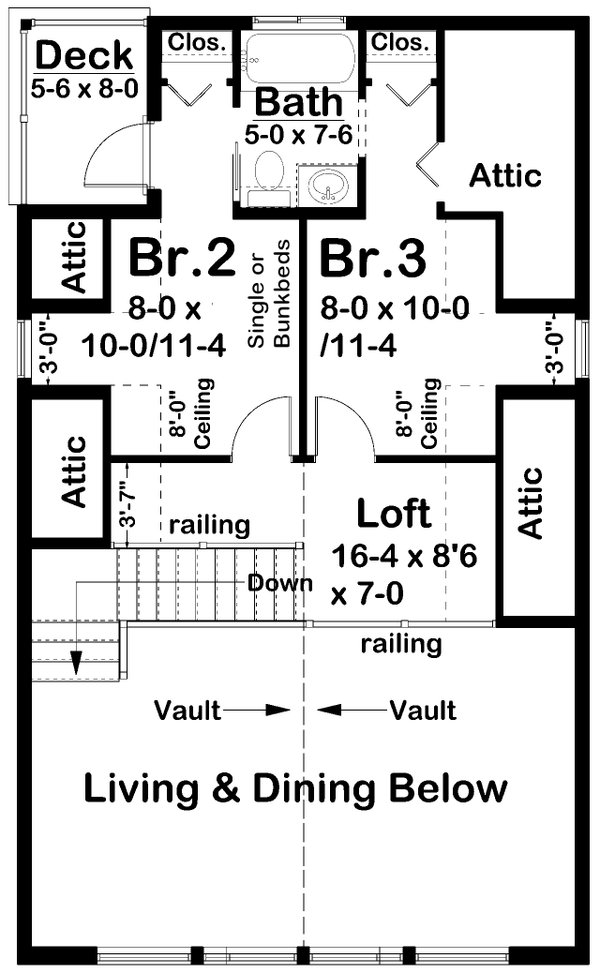 House Plan Design - Floor Plan - Upper Floor for Cabin House Plan #126-188 - 3 bed, 2 bath