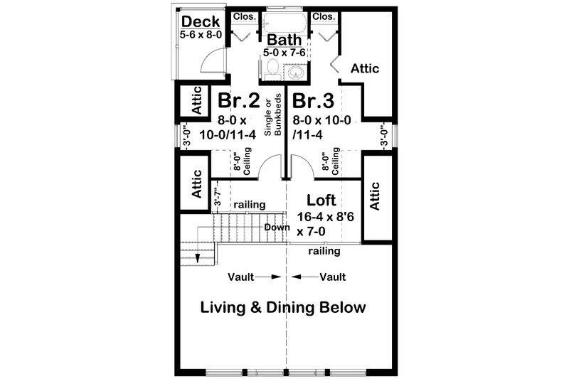 House Plan Design - Floor Plan - Upper Floor for Cabin House Plan #126-188 - 3 bed, 2 bath