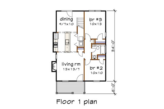 Floor Plan - Main Floor for Bungalow House Plan #79-140 - 3 bed, 2 bath