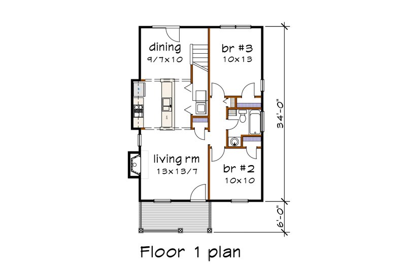 Home Plan - Floor Plan - Main Floor for Bungalow House Plan #79-140 - 3 bed, 2 bath