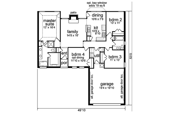 Floor Plan - Main Floor for European House Plan #84-243 - 4 bed, 2 bath