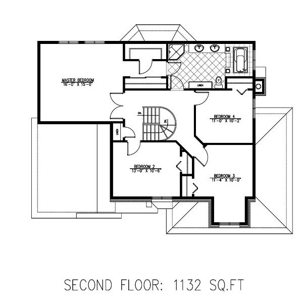 Floor Plan - Upper Floor for European House Plan #138-327 - 4 bed, 1.5 bath