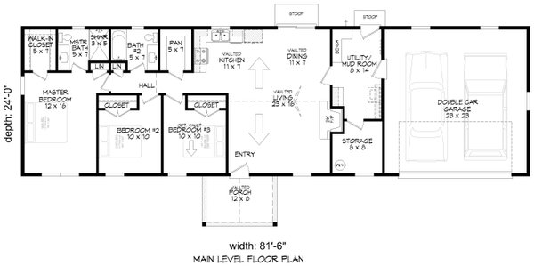 House Blueprint - Ranch Floor Plan - Main Floor Plan #932-1070