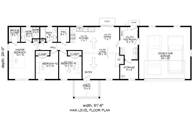 Architectural House Design - Floor Plan - Main Floor for Ranch House Plan #932-1070 - 3 bed, 2 bath