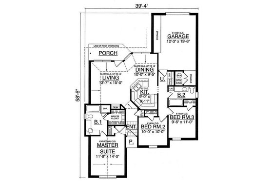 Floor Plan - Main Floor for Traditional House Plan #40-283 - 3 bed, 2 bath