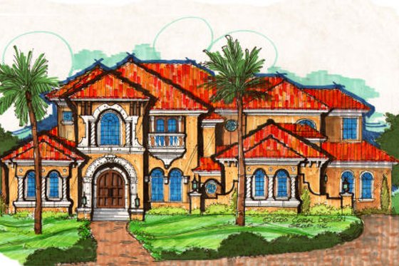Exterior - Front Elevation for European House Plan #135-203 - 6 bed, 5.5 bath
