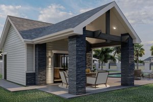 Exterior - Rear Elevation for Beach House Plan #455-283, 1 bath