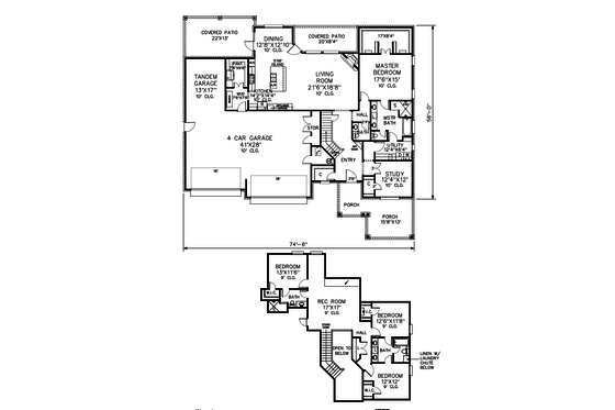 Floor Plan - Main Floor for Craftsman House Plan #65-541 - 4 bed, 3.5 bath