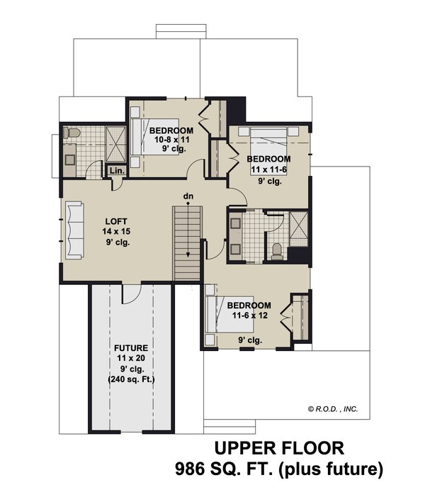 Farmhouse Floor Plan - Upper Floor Plan #51-1274