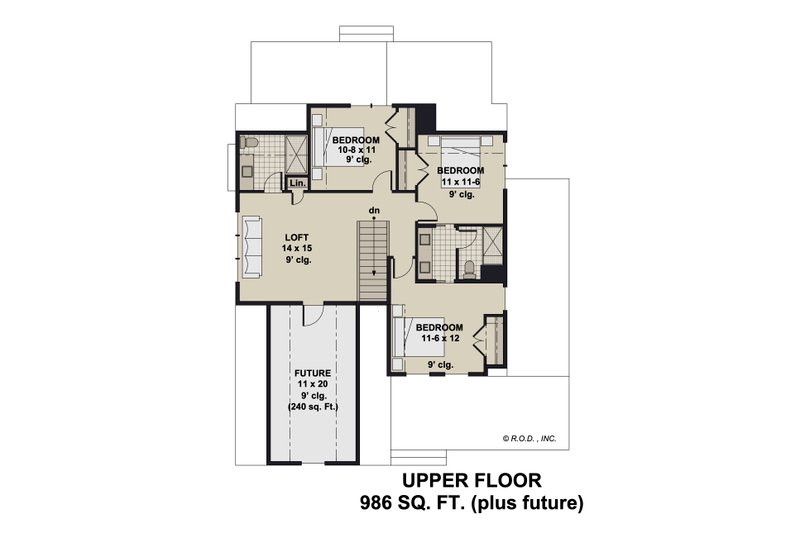House Blueprint - Floor Plan - Upper Floor for Farmhouse House Plan #51-1274 - 4 bed, 3.5 bath
