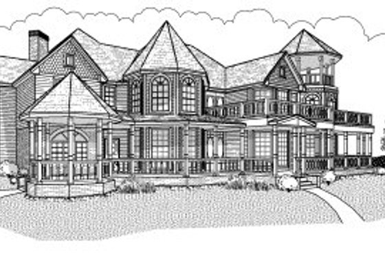 Exterior - Front Elevation for European House Plan #65-470 - 4 bed, 5 bath