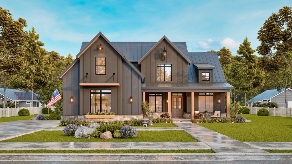 Exterior - Front Elevation 5 for Farmhouse House Plan #119-433 - 3 bed, 3.5 bath