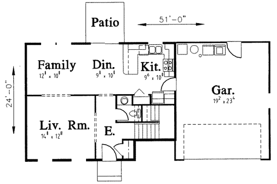 Floor Plan - Main Floor for Traditional House Plan #303-344 - 3 bed, 2.5 bath