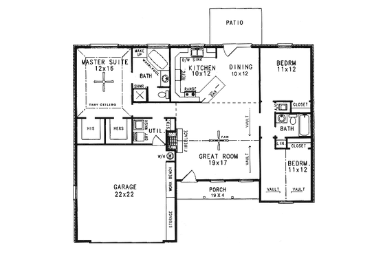Floor Plan - Main Floor for Mediterranean House Plan #14-130 - 3 bed, 2 bath