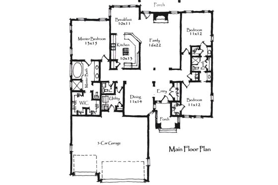 Floor Plan - Main Floor for Craftsman House Plan #921-22 - 3 bed, 2.5 bath