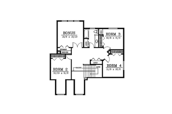 Floor Plan - Upper Floor for Traditional House Plan #102-205 - 4 bed, 2.5 bath