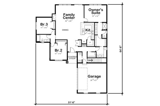 Floor Plan - Main Floor for Craftsman House Plan #20-2334 - 3 bed, 2.5 bath
