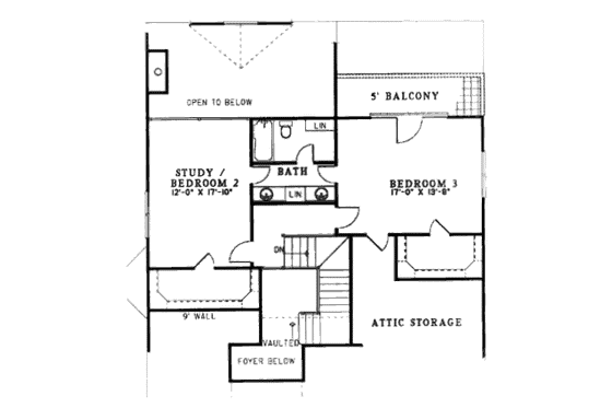 Floor Plan - Upper Floor for European House Plan #17-2279 - 3 bed, 2.5 bath