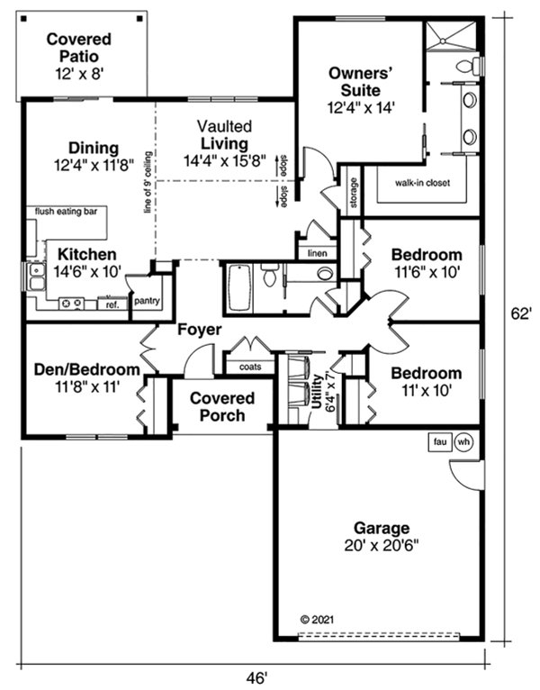 House Design - Traditional Floor Plan - Main Floor Plan #124-1009