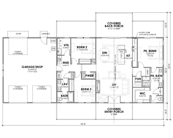 Floor Plan - Main Floor for Ranch House Plan #1105-22 - 3 bed, 2.5 bath