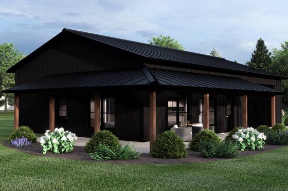 Exterior - Covered Porch for Barndominium House Plan #1064-299 - 2 bed, 1 bath