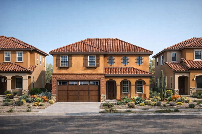Architectural House Design - Exterior - Front Elevation 3 for Mediterranean House Plan #20-2599 - 4 bed, 2.5 bath