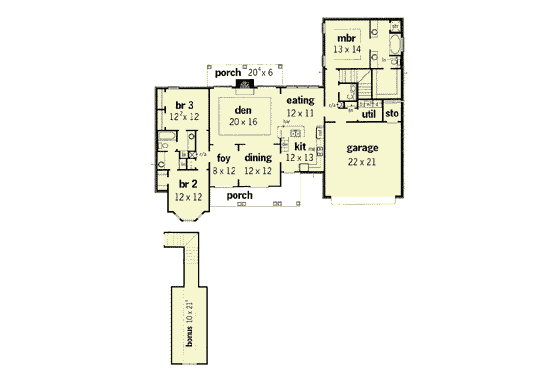Floor Plan - Main Floor for Traditional House Plan #16-161 - 3 bed, 2 bath