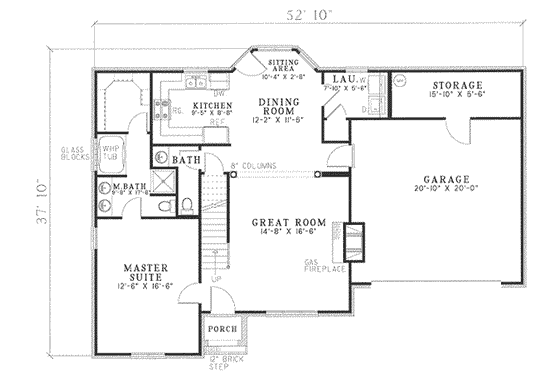 Floor Plan - Main Floor for Traditional House Plan #17-592 - 3 bed, 2.5 bath