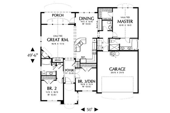 Floor Plan - Main Floor for Traditional House Plan #48-412 - 3 bed, 2.5 bath