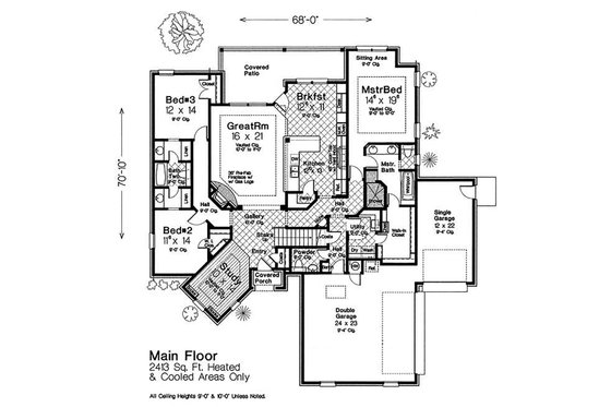 Floor Plan - Main Floor for Country House Plan #310-1316 - 3 bed, 2.5 bath