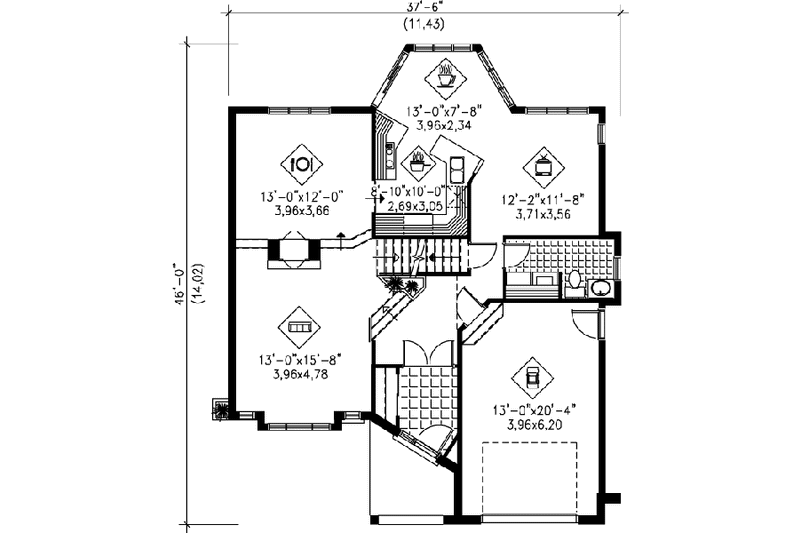 Home Plan - Floor Plan - Main Floor for European House Plan #25-398 - 3 bed, 2 bath