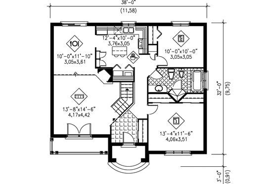 Floor Plan - Main Floor for Traditional House Plan #25-118 - 2 bed, 1 bath