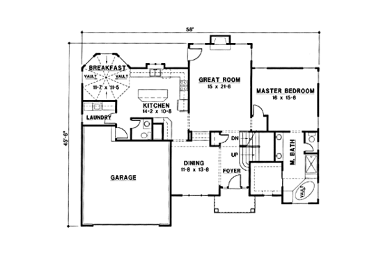Floor Plan - Main Floor for Traditional House Plan #67-208 - 4 bed, 4 bath
