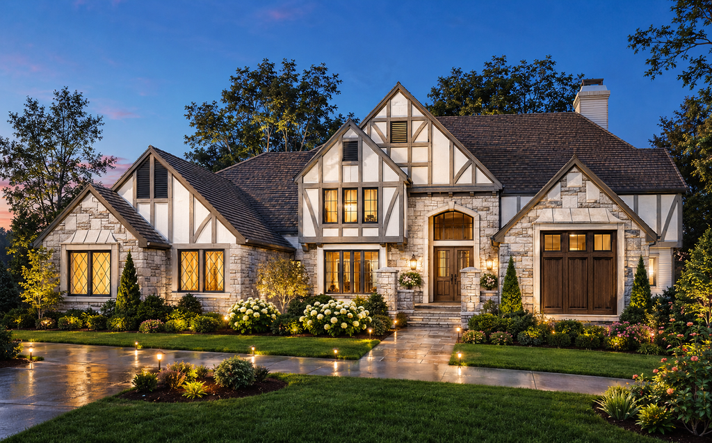Exterior - Front Elevation 2 for Tudor House Plan #72-219 - 4 bed, 5.5 bath