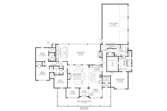 Floor Plan - Main Floor for Farmhouse House Plan #1074-62 - 4 bed, 3.5 bath
