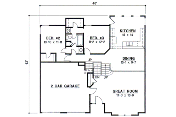 Floor Plan - Main Floor for Traditional House Plan #67-726 - 3 bed, 2 bath