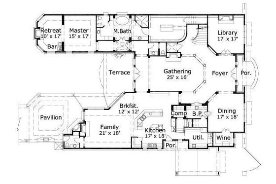 Floor Plan - Main Floor for European House Plan #411-625 - 5 bed, 5.5 bath