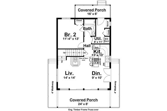 Floor Plan - Main Floor for Cabin House Plan #126-181 - 2 bed, 2 bath