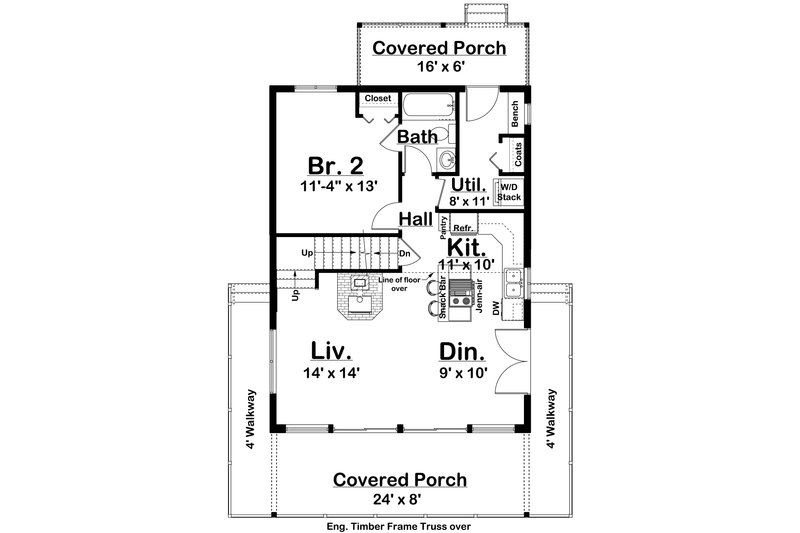 Dream House Plan - Floor Plan - Main Floor for Cabin House Plan #126-181 - 2 bed, 2 bath