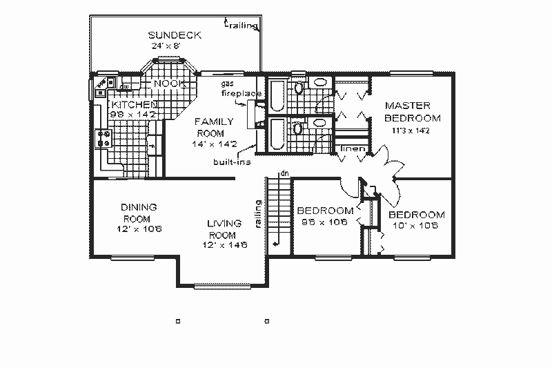 House Blueprint - Floor Plan - Upper Floor for European House Plan #18-218 - 3 bed, 2 bath