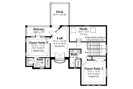 Floor Plan - Upper Floor for Mediterranean House Plan #930-22 - 4 bed, 5 bath