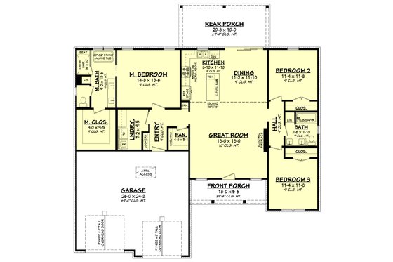 Floor Plan - Main Floor for Farmhouse House Plan #430-367 - 3 bed, 2 bath