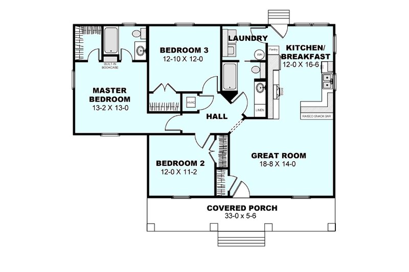 Architectural House Design - Floor Plan - Main Floor for Cottage House Plan #44-175 - 3 bed, 2 bath