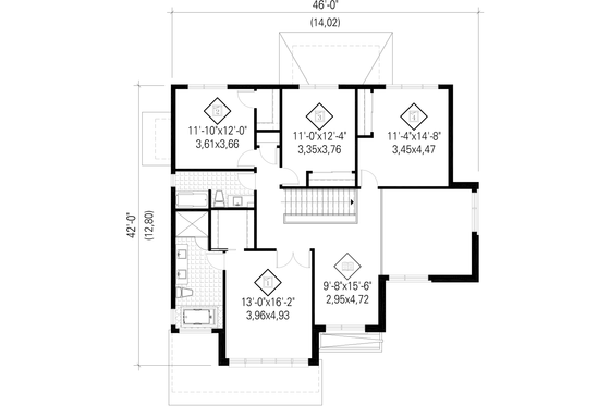 Floor Plan - Upper Floor for Contemporary House Plan #25-4339 - 4 bed, 2 bath