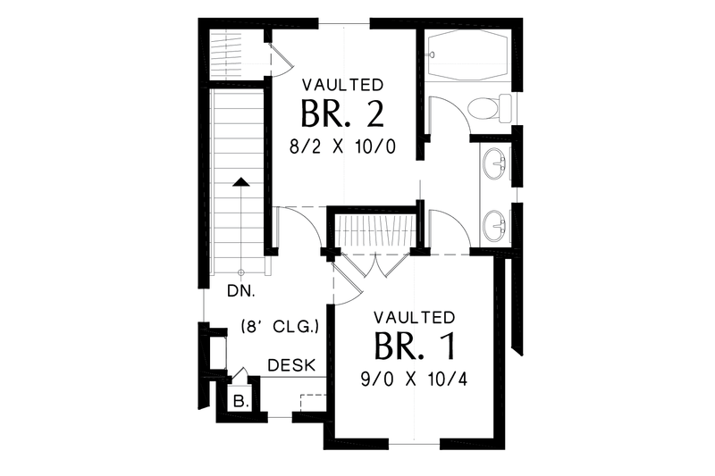 House Blueprint - Floor Plan - Upper Floor for Cottage House Plan #48-1010 - 2 bed, 1.5 bath