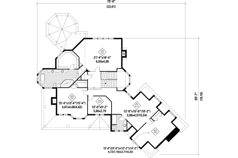 Architectural House Design - Floor Plan - Upper Floor for Victorian House Plan #25-4781 - 3 bed, 2 bath