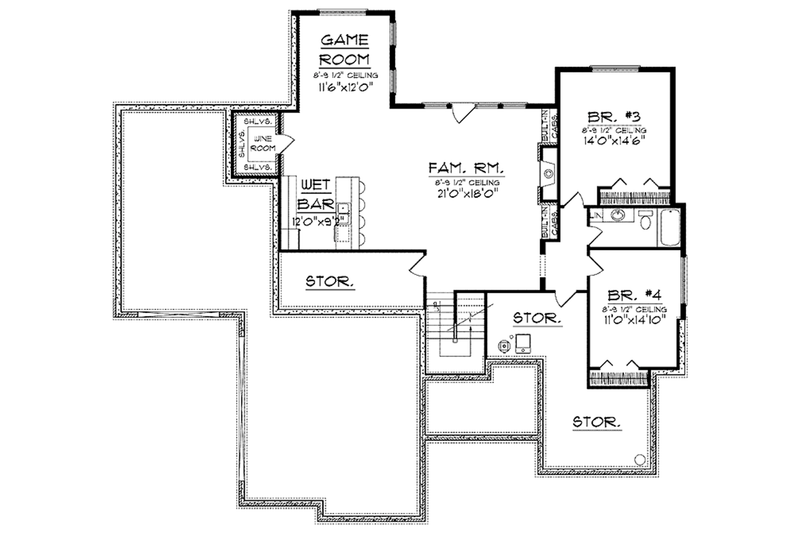 Home Plan - Floor Plan - Lower Floor for Craftsman House Plan #70-919 - 4 bed, 3.5 bath
