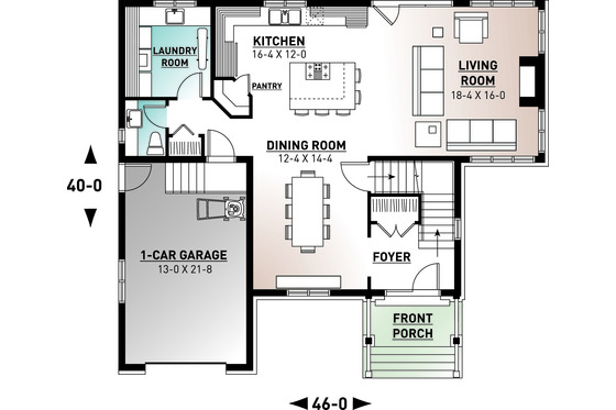 Floor Plan - Main Floor for Traditional House Plan #23-2285 - 4 bed, 2.5 bath