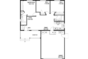 Floor Plan - Main Floor for Ranch House Plan #60-611 - 3 bed, 2 bath