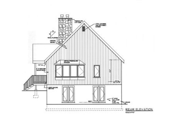 Exterior - Rear Elevation for Cabin House Plan #3-227 - 3 bed, 2 bath